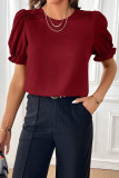 Plain Pin-Tuck Puff Sleeves Top