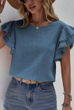 Ruffle Sleeves Plain Crew Neck Top