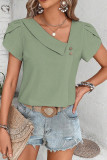 Plain Irregular Neckline Turlip Sleeves Blouse