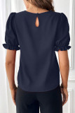 Plain Pin-Tuck Puff Sleeves Top