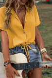 Plain Button Up Front Tie Blouse
