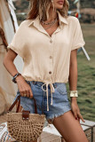Plain Button Up Front Tie Blouse