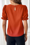 Plain Pin-Tuck Puff Sleeves Top