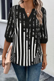 Striped Print V Neck Blouse