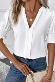 Plain V Neck Bubble Sleeves Blouse