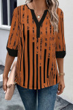 Striped Print V Neck Blouse