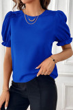 Plain Pin-Tuck Puff Sleeves Top