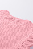 Pink Ruffled Crew Neck Crop Top
