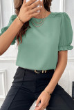 Plain Pin-Tuck Puff Sleeves Top