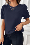 Plain Pin-Tuck Puff Sleeves Top