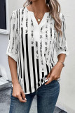 Striped Print V Neck Blouse
