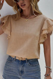 Ruffle Sleeves Plain Crew Neck Top