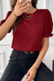 Plain Pin-Tuck Puff Sleeves Top