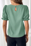 Plain Pin-Tuck Puff Sleeves Top