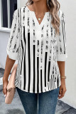 Striped Print V Neck Blouse