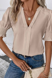 Plain V Neck Bubble Sleeves Blouse