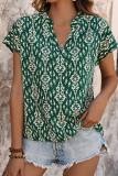 Green V Neck Short Sleeves Printing Top