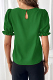 Plain Pin-Tuck Puff Sleeves Top