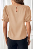 Plain Pin-Tuck Puff Sleeves Top