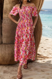 Red Off Shoulder Floral Dress