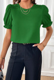 Plain Pin-Tuck Puff Sleeves Top