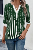 Striped Print V Neck Blouse