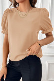 Plain Pin-Tuck Puff Sleeves Top