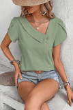 Plain Irregular Neckline Turlip Sleeves Blouse