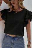 Ruffle Sleeves Plain Crew Neck Top