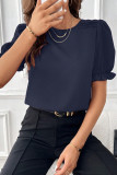 Plain Pin-Tuck Puff Sleeves Top