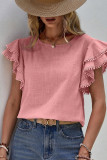 Ruffle Sleeves Plain Crew Neck Top
