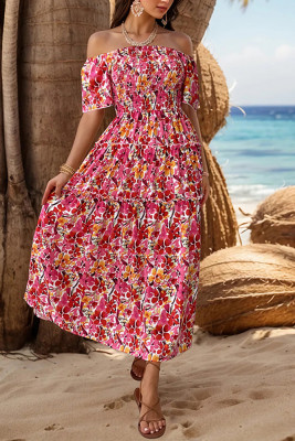Red Off Shoulder Floral Dress