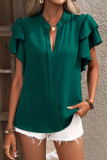 Plain V Neck Dual Ruffles Sleeves Blouse