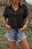Plain Button Up Front Tie Blouse