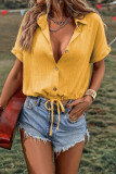 Plain Button Up Front Tie Blouse