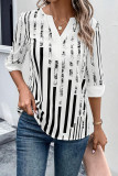 Striped Print V Neck Blouse