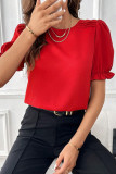 Plain Pin-Tuck Puff Sleeves Top