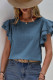 Ruffle Sleeves Plain Crew Neck Top