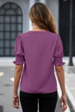 Plain V Neck Bubble Sleeves Blouse