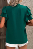 Plain V Neck Dual Ruffles Sleeves Blouse