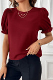 Plain Pin-Tuck Puff Sleeves Top