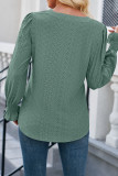 Plain Eyelet V Neck Pin-Tucked Puff Blouse