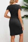 Plain V Neck Ripped Sleeves Bodycon Dress