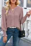 Plain Eyelet V Neck Pin-Tucked Puff Blouse