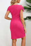 Plain V Neck Ripped Sleeves Bodycon Dress