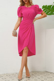 Plain Ruched Puff Midi Dress