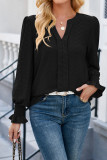 Plain Eyelet V Neck Pin-Tucked Puff Blouse