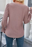 Plain Eyelet V Neck Pin-Tucked Puff Blouse
