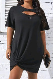 Plain Ripped Hollow Out Twisted T-Shirt Dress