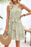Halter Neck Wrapped Sleeveless Floral Dress